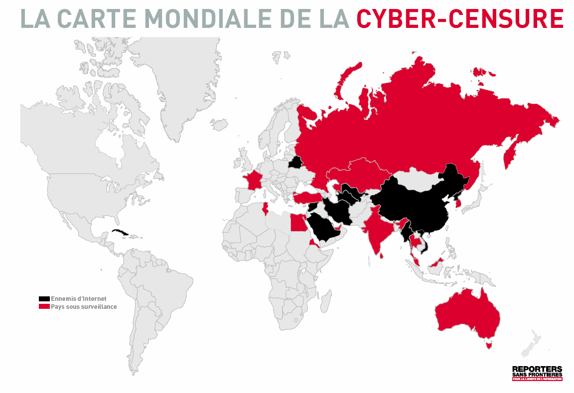 Carte de la cyber-censure - Reporters Sans Frontières.
